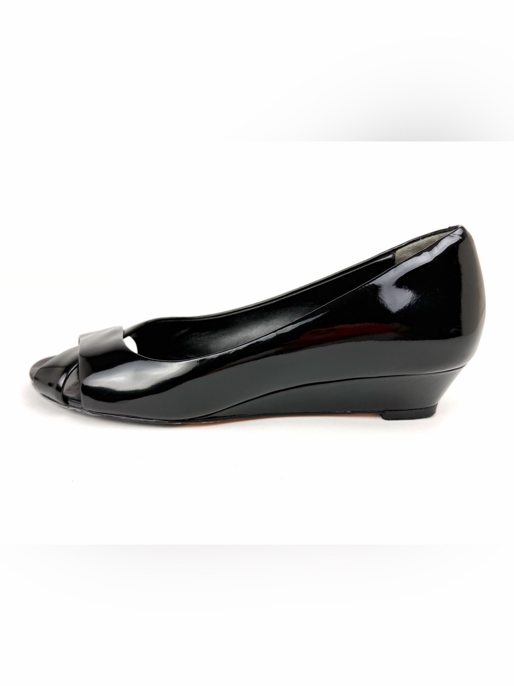 Cole Haan Nike Air Elly Black Patent Peep Toe Wedge Heel, EUC. - Picture 2 of 10